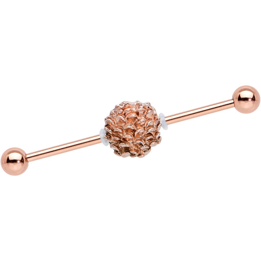 14G Rose Gold Tone Autumn Pine Cone Industrial Barbell 38mm