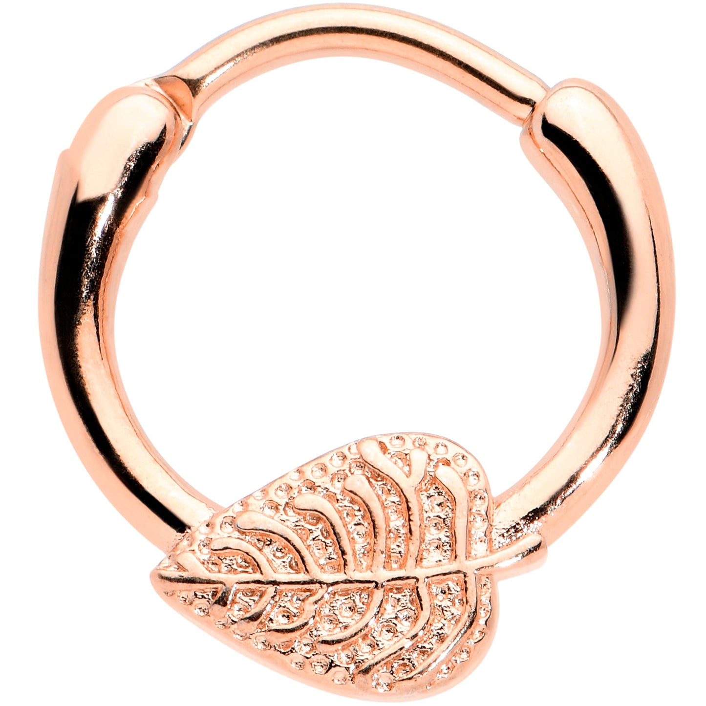 16G 3/8 Rose Gold Tone Autumn Texture Leaf Cartilage Clicker Ring