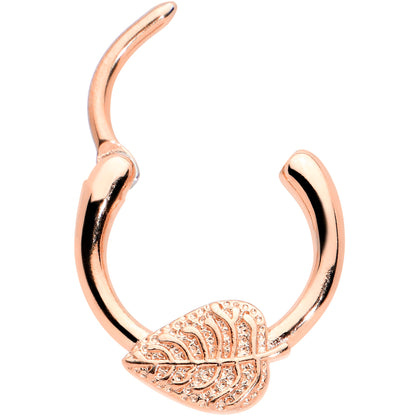 16G 3/8 Rose Gold Tone Autumn Texture Leaf Cartilage Clicker Ring