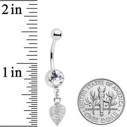 Clear Gem Autumn Lovely Textured Leaf Dangle Belly Ring