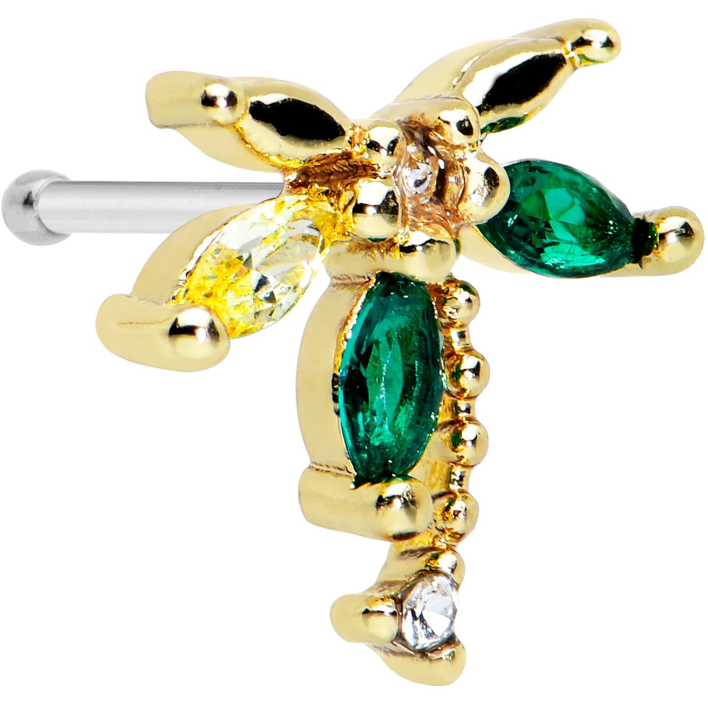 20G 1/4 Clear Green Gem Sunlit Palm Tree Nose Bone