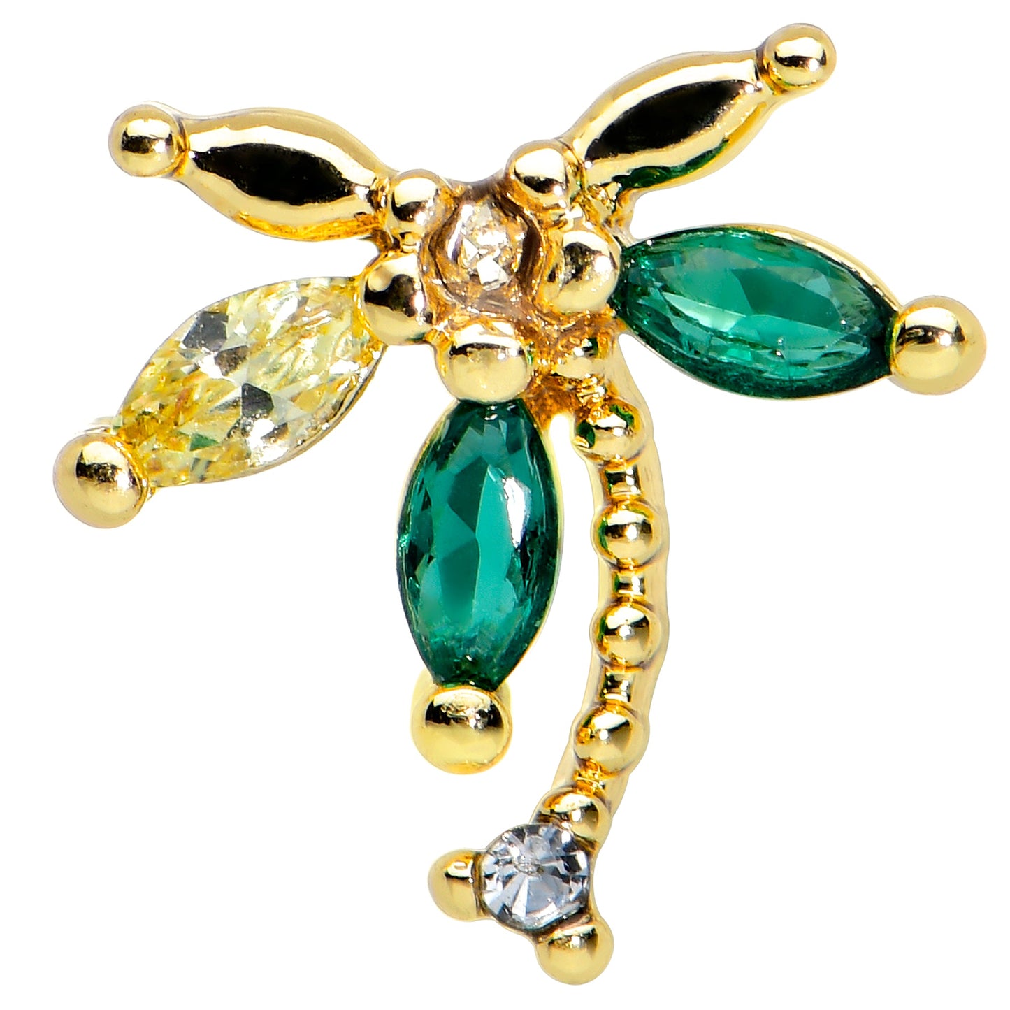 20G 1/4 Clear Green Gem Sunlit Palm Tree Nose Bone