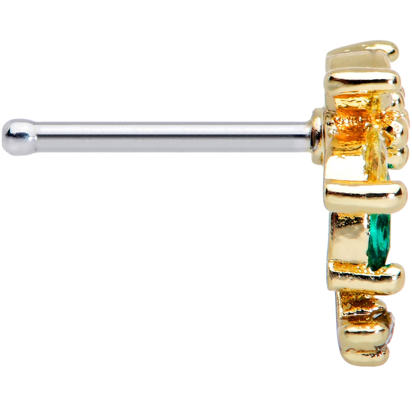 20G 1/4 Clear Green Gem Sunlit Palm Tree Nose Bone