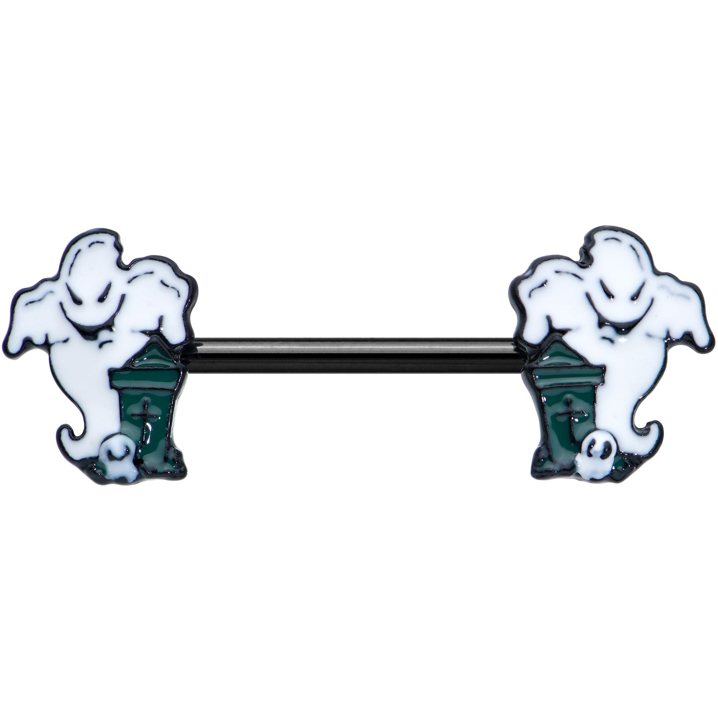 14G 9/16 Black Graveyard Ghost Halloween Barbell Nipple Ring Set