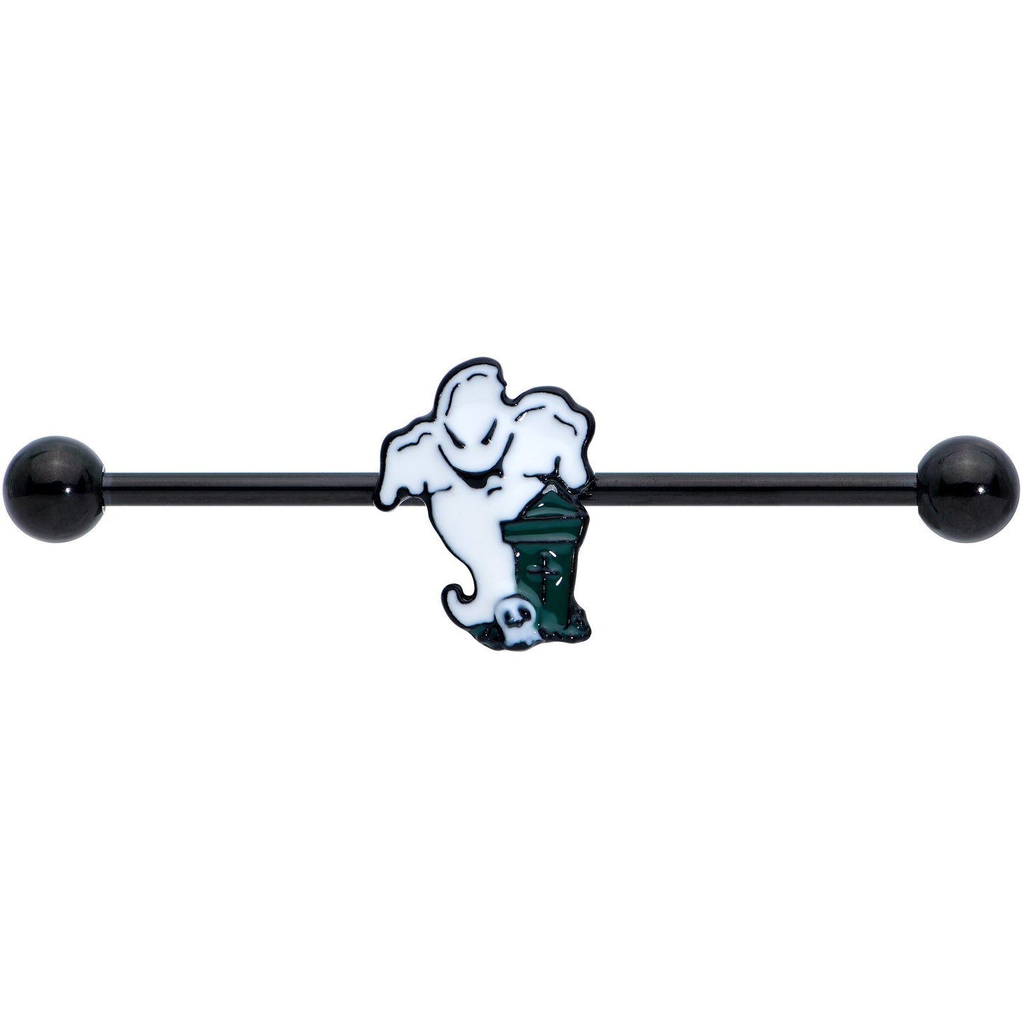 14G Black Graveyard Ghost Halloween Industrial Barbell 38mm