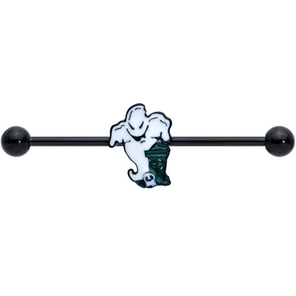 14G Black Graveyard Ghost Halloween Industrial Barbell 38mm