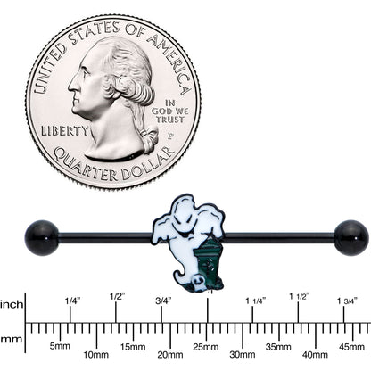 14G Black Graveyard Ghost Halloween Industrial Barbell 38mm