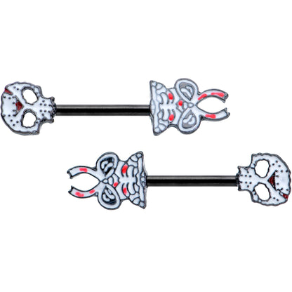 14G 1/2 Black Skeleton Body Halloween Barbell Nipple Ring Set
