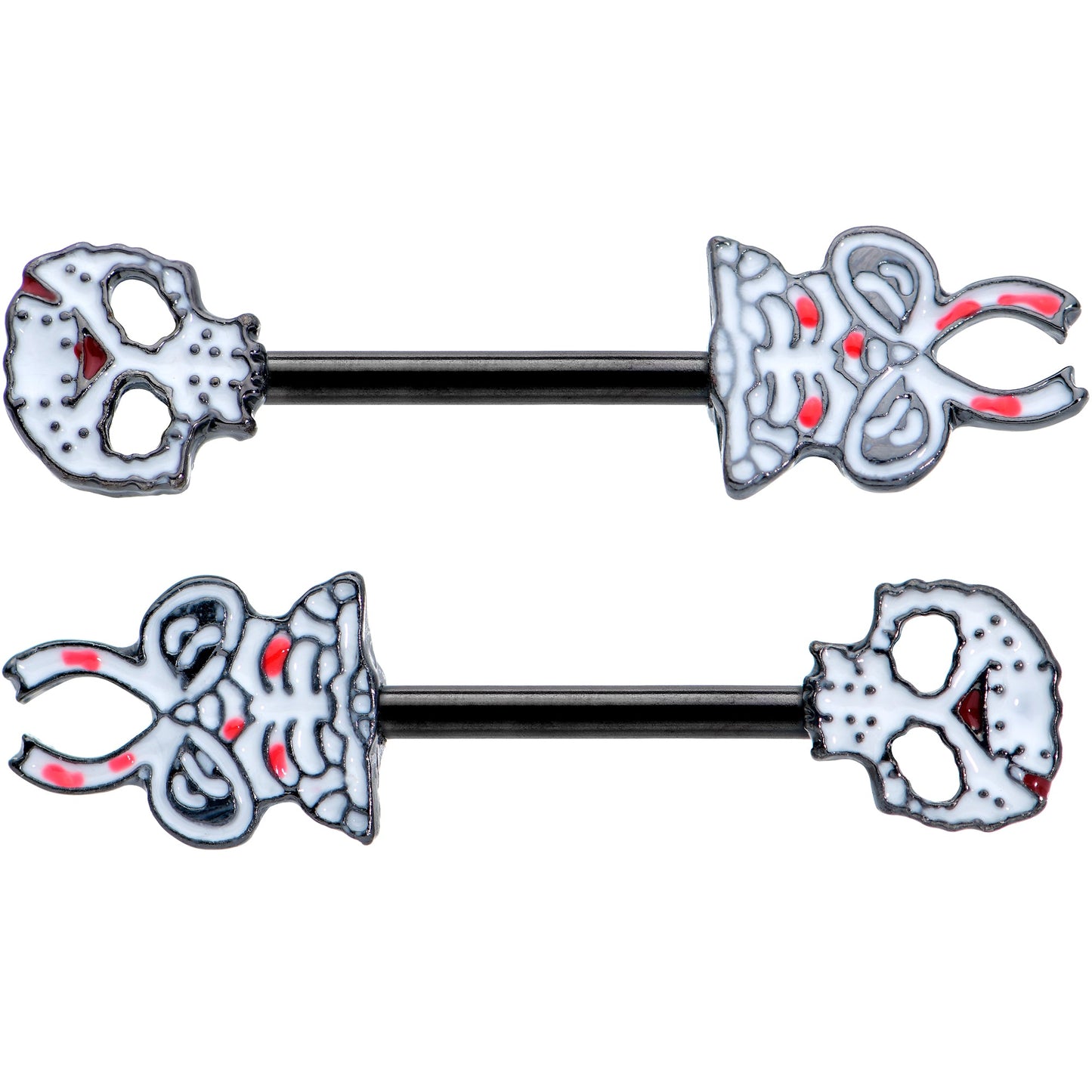 14G 1/2 Black Skeleton Body Halloween Barbell Nipple Ring Set