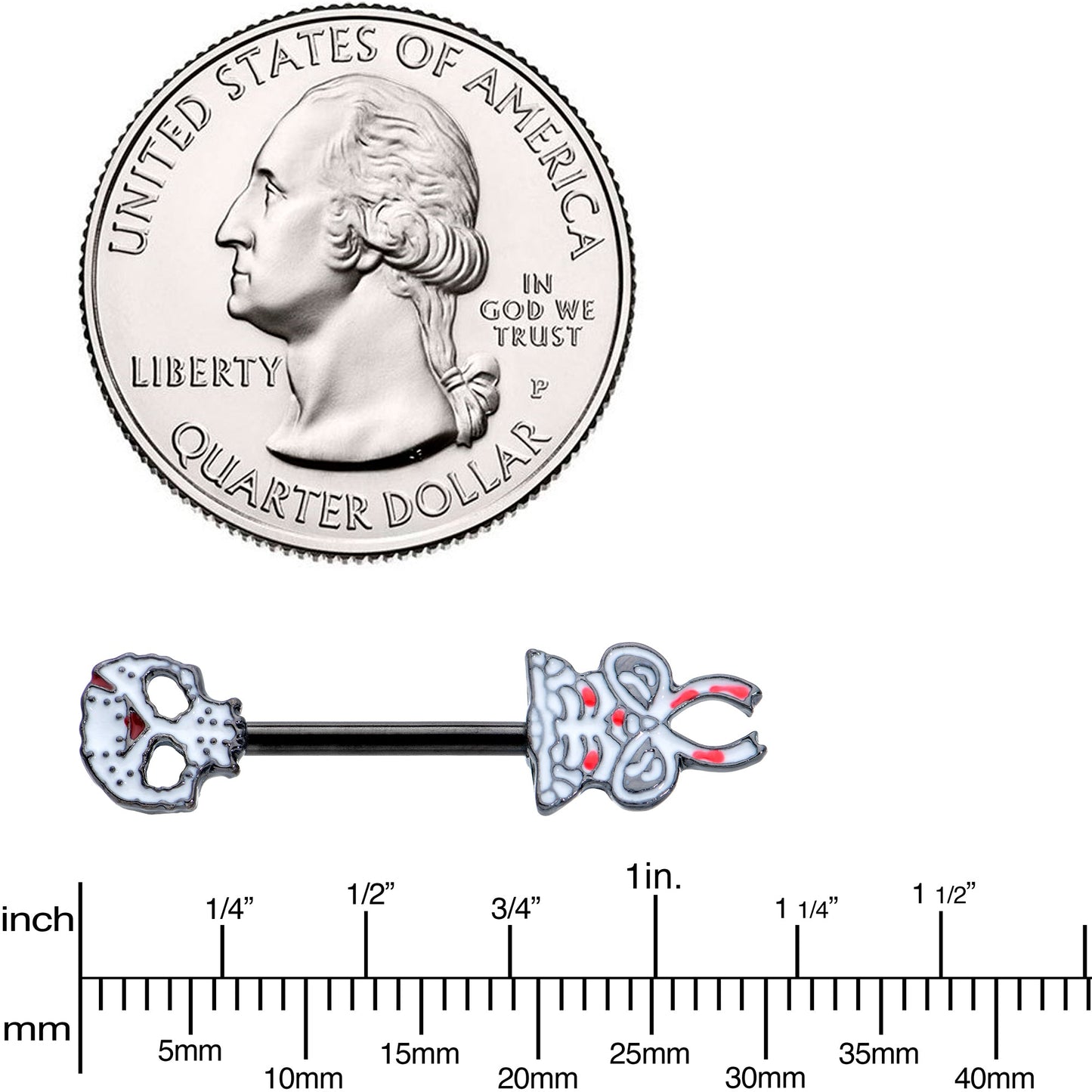 14G 1/2 Black Skeleton Body Halloween Barbell Nipple Ring Set