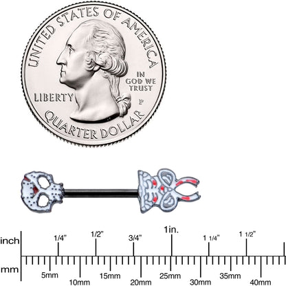 14G 1/2 Black Skeleton Body Halloween Barbell Nipple Ring Set