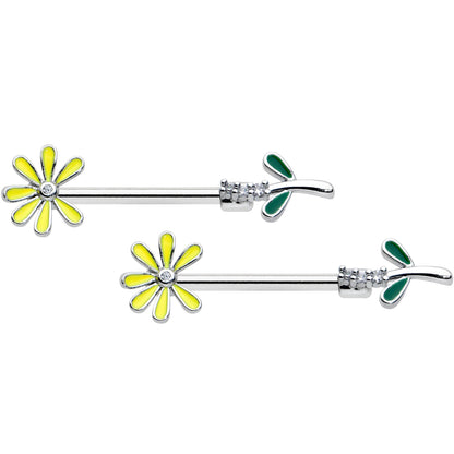 14G 9/16 Clear CZ Gem Whimsy Daisy Flower Barbell Nipple Ring Set