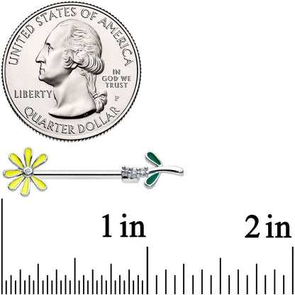 14G 9/16 Clear CZ Gem Whimsy Daisy Flower Barbell Nipple Ring Set