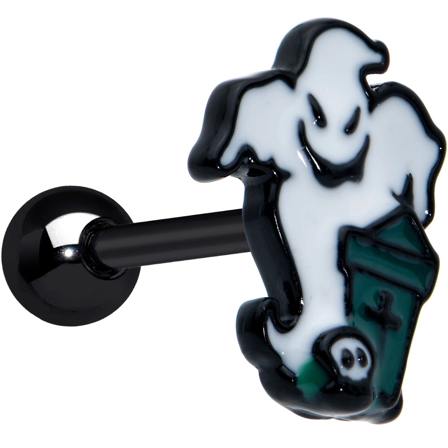 16G 1/4 Black Graveyard Ghost Halloween Cartilage Tragus Earring