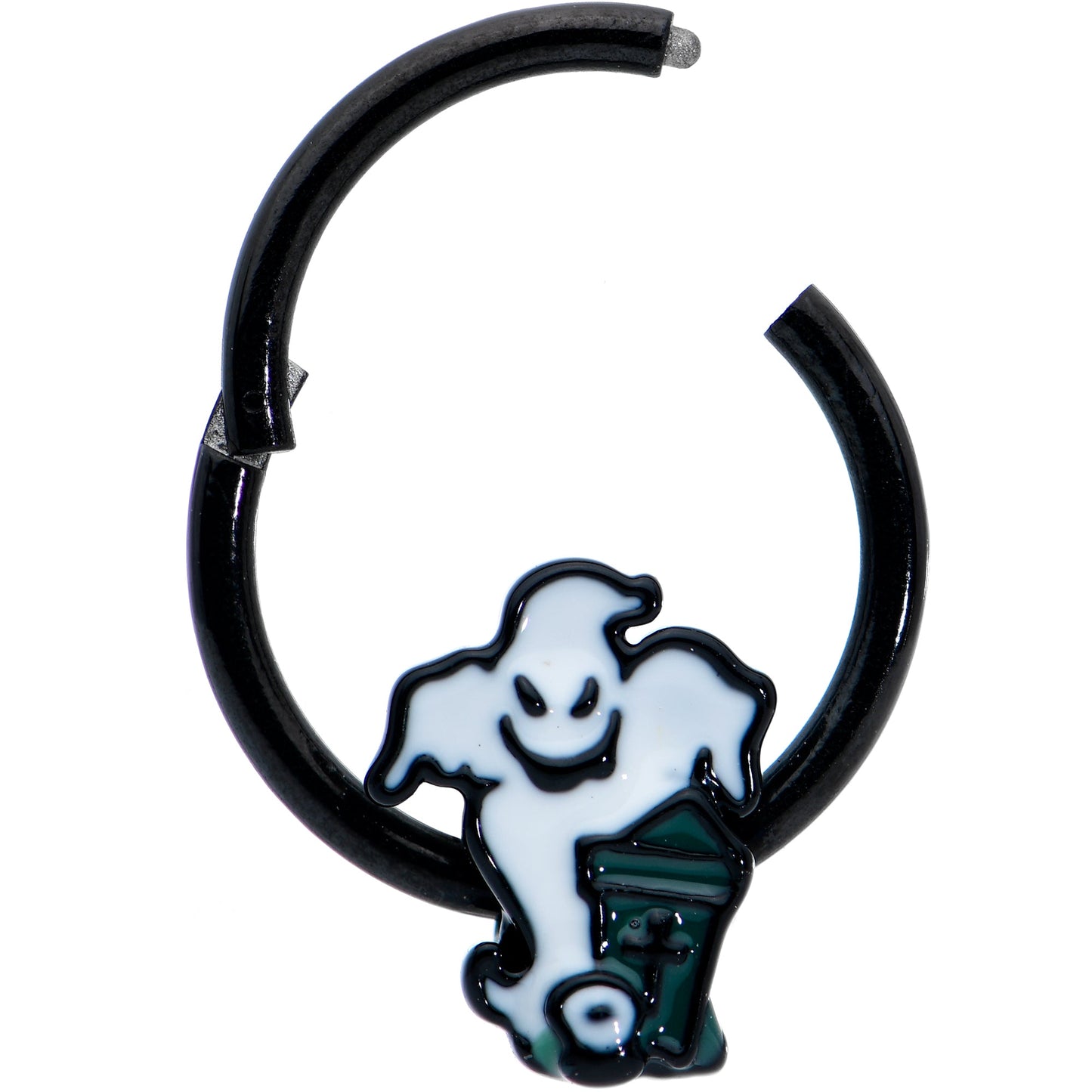 16G 3/8 Black Graveyard Ghost Halloween Hinged Segment Ring