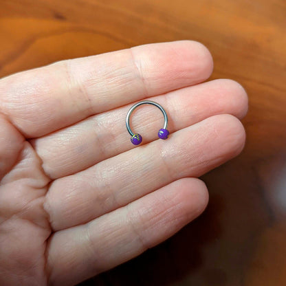 16G 3/8 Matte Purple Splatter Ends Horseshoe Circular Barbell