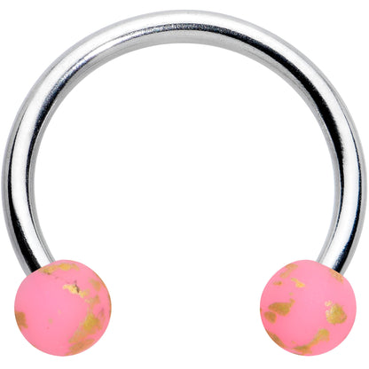 16G 3/8 Matte Pink Splatter Ends Horseshoe Circular Barbell
