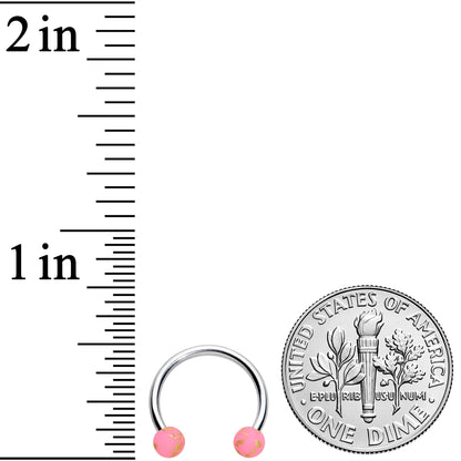 16G 3/8 Matte Pink Splatter Ends Horseshoe Circular Barbell