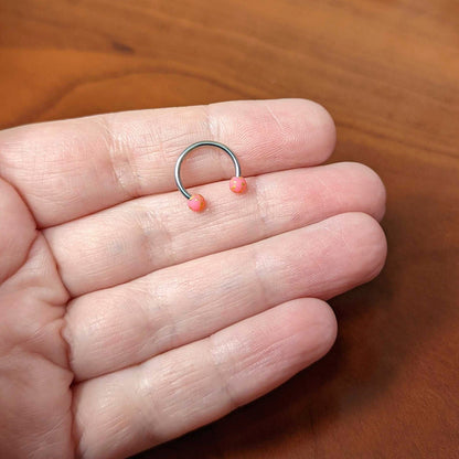 16G 3/8 Matte Pink Splatter Ends Horseshoe Circular Barbell