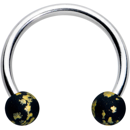 16G 3/8 Matte Black Splatter Ends Horseshoe Circular Barbell