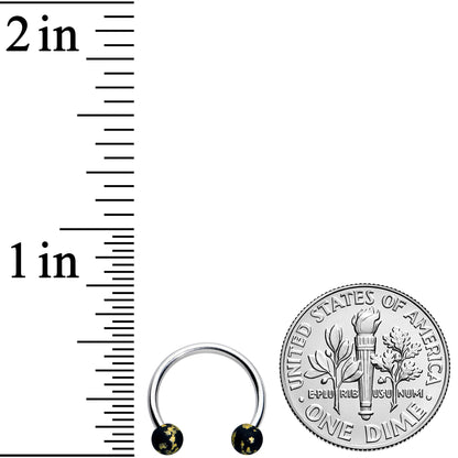 16G 3/8 Matte Black Splatter Ends Horseshoe Circular Barbell