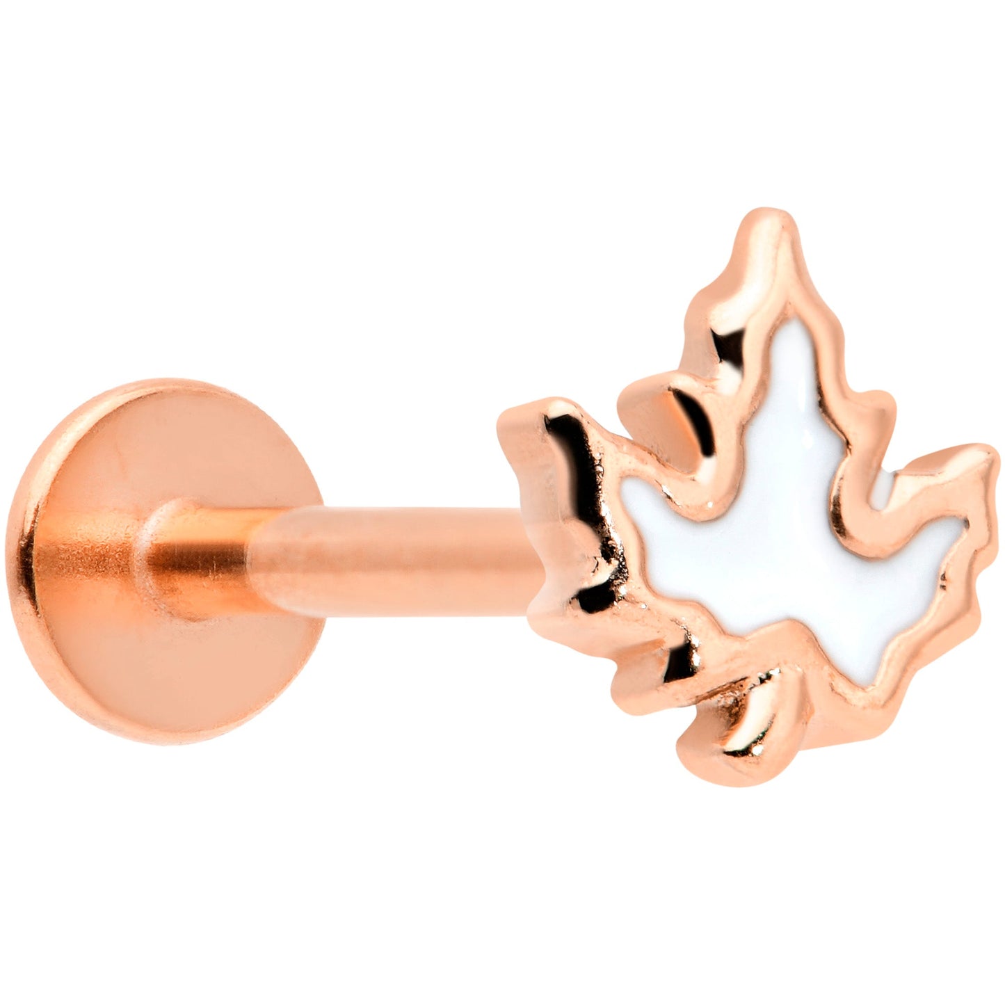 16G 5/16 Rose Gold Tone Fall White Maple Leaf Labret Tragus