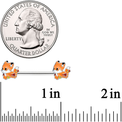 14G 9/16 Cute Fall Fox Barbell Nipple Ring Set