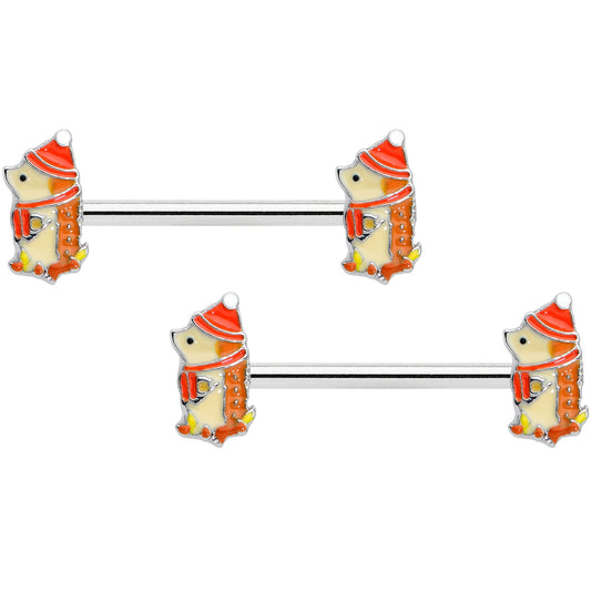 14G 9/16 Cozy Winter Hedgehog Barbell Nipple Ring Set