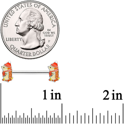 14G 9/16 Cozy Winter Hedgehog Barbell Nipple Ring Set