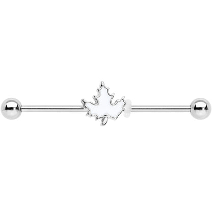14G Autumn White Maple Leaf Industrial Barbell 38mm