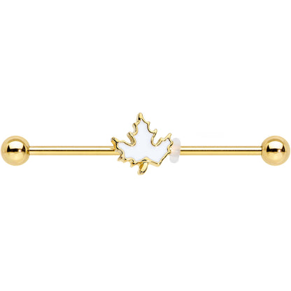 14G Gold Tone Autumn White Maple Leaf Industrial Barbell 38mm