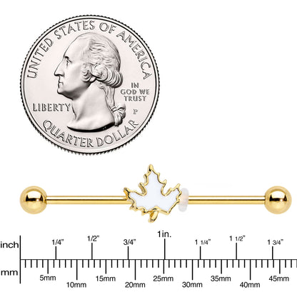 14G Gold Tone Autumn White Maple Leaf Industrial Barbell 38mm