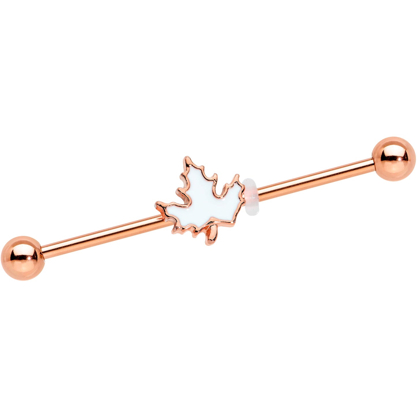 14G Rose Gold Hue Autumn White Maple Leaf Industrial Barbell 38mm