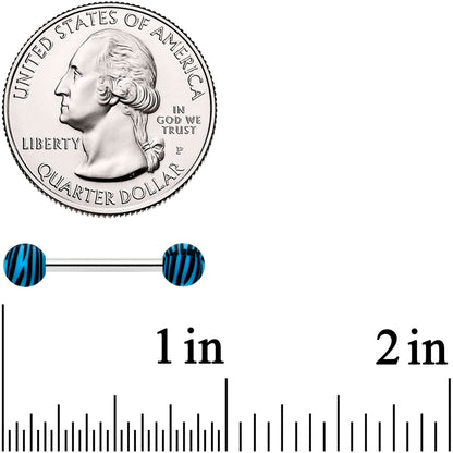 14G 9/16 Matte Blue Zebra Stripe Barbell Nipple Ring Set