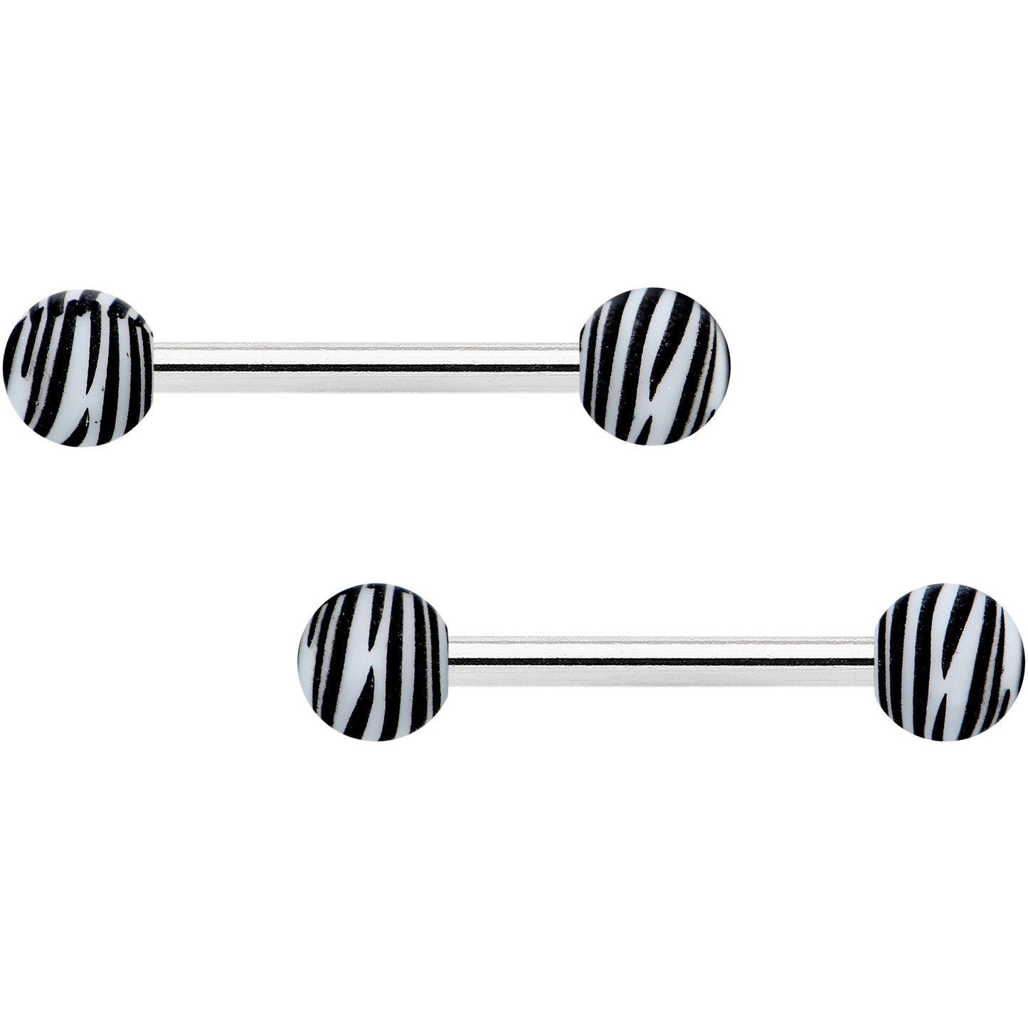 14G 9/16 Matte White Zebra Stripe Barbell Nipple Ring Set