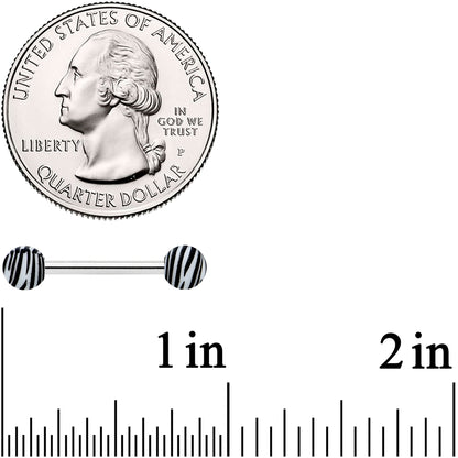 14G 9/16 Matte White Zebra Stripe Barbell Nipple Ring Set