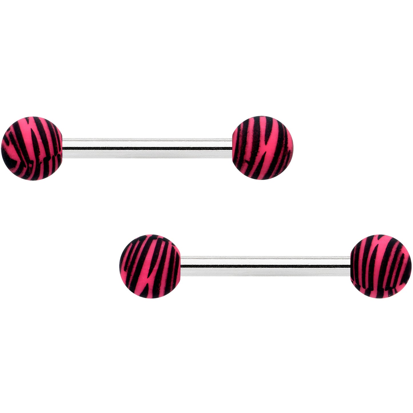 14G 9/16 Matte Pink Zebra Stripe Barbell Nipple Ring Set