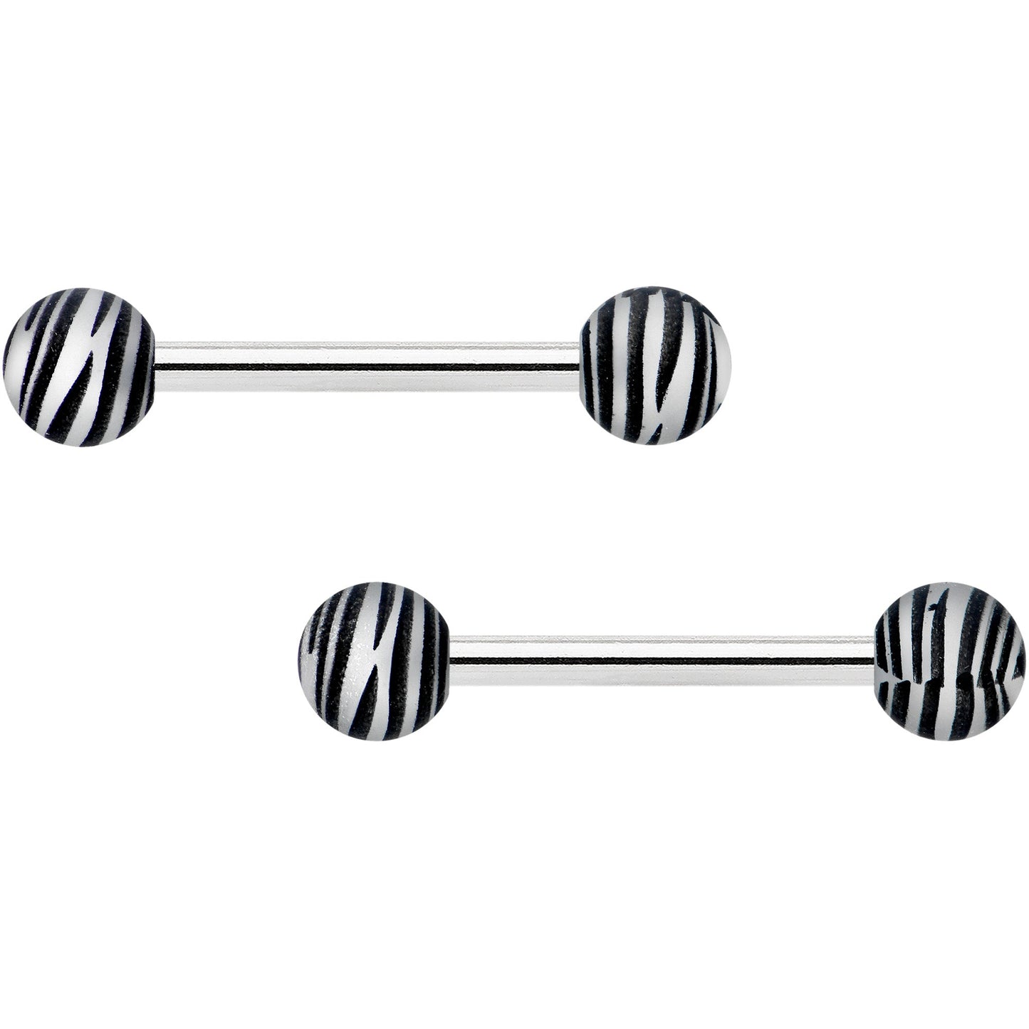 14G 9/16 Matte Grey Zebra Stripe Barbell Nipple Ring Set