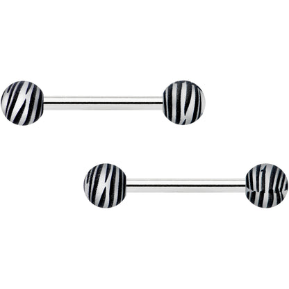 14G 9/16 Matte Grey Zebra Stripe Barbell Nipple Ring Set