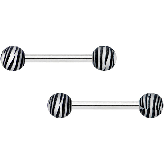 14G 9/16 Matte Grey Zebra Stripe Barbell Nipple Ring Set