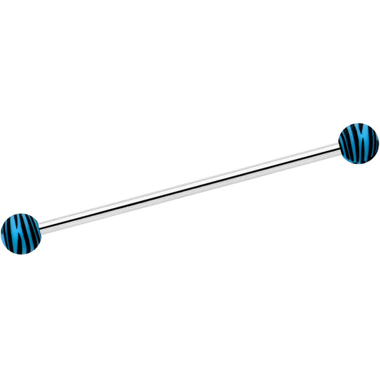 14G Matte Blue Zebra Stripe Industrial Barbell 38mm