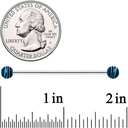 14G Matte Blue Zebra Stripe Industrial Barbell 38mm