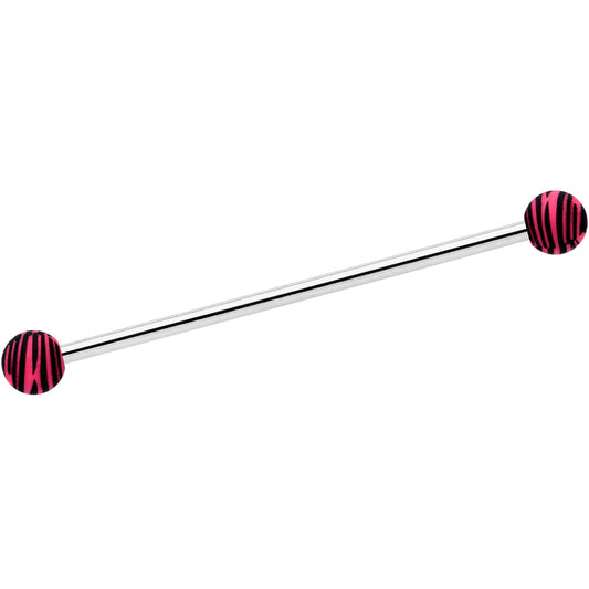 14G Matte Pink Zebra Stripe Industrial Barbell 38mm