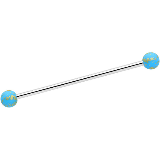 14G Matte Blue Splatter Pattern Ends Industrial Barbell 38mm