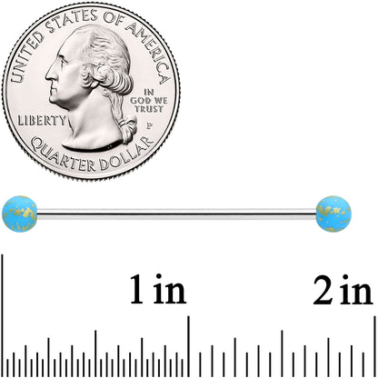 14G Matte Blue Splatter Pattern Ends Industrial Barbell 38mm