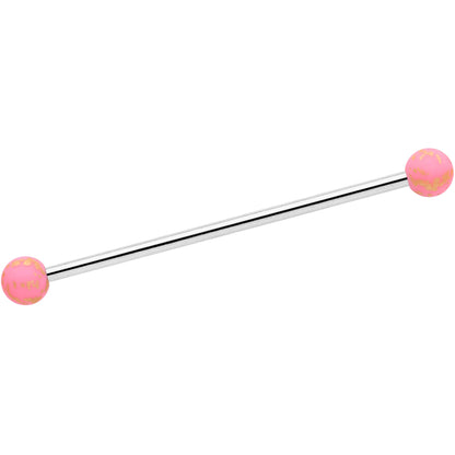 14G Matte Pink Splatter Pattern Ends Industrial Barbell 38mm
