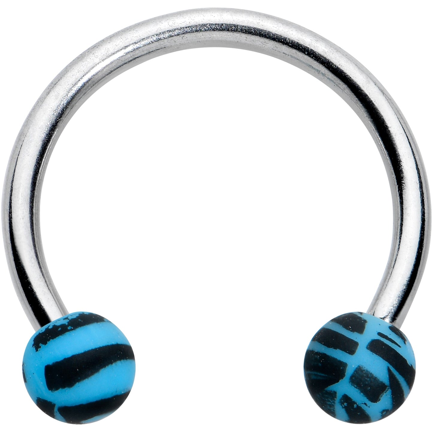 16G 3/8 Matte Blue Zebra Stripe Ends Horseshoe Circular Barbell