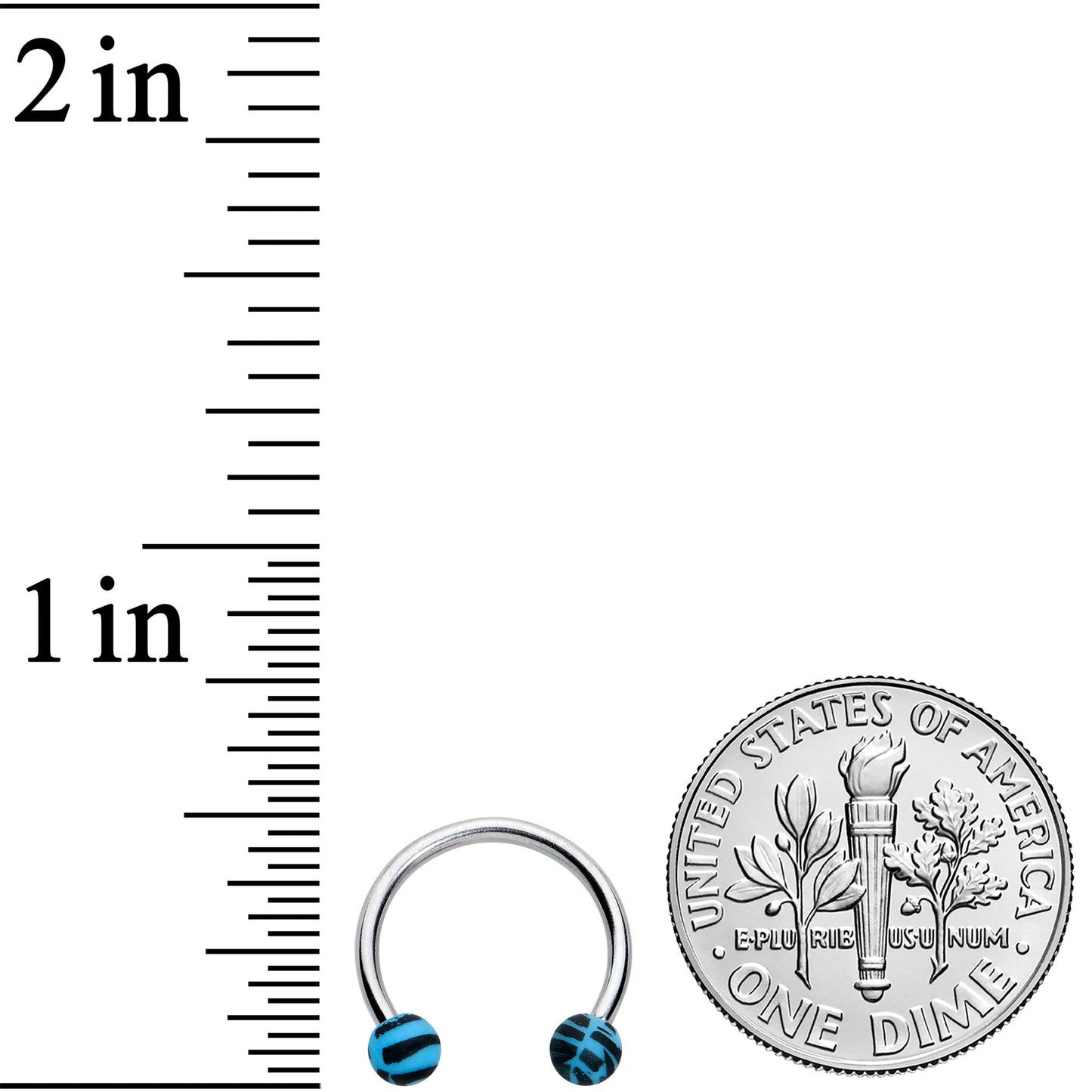 16G 3/8 Matte Blue Zebra Stripe Ends Horseshoe Circular Barbell