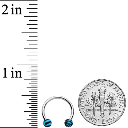 16G 3/8 Matte Blue Zebra Stripe Ends Horseshoe Circular Barbell