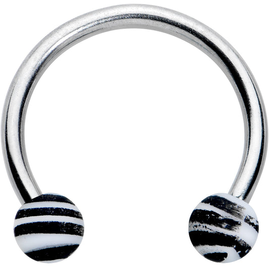 16G 3/8 Matte White Zebra Stripe Ends Horseshoe Circular Barbell